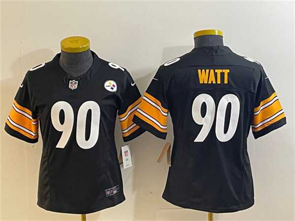 Womens Pittsburgh Steelers #90 T. J. Watt Black 2023 F.U.S.E. Stitched Jerseys